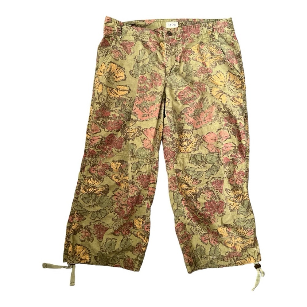 Izod Green Floral Cropped Khaki Pants Size 8